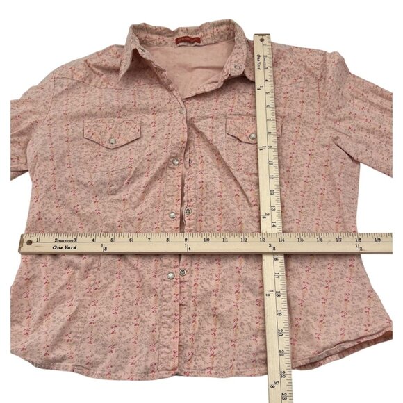 Pink Floral Button-Up Shirt Women's Stretch Medium Snap Button Y2k - Picture 2 of 4